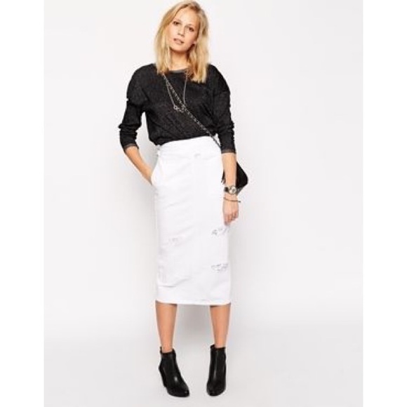 ASOS White Denim Midi Skirt Sz 0/24 - Picture 2 of 4